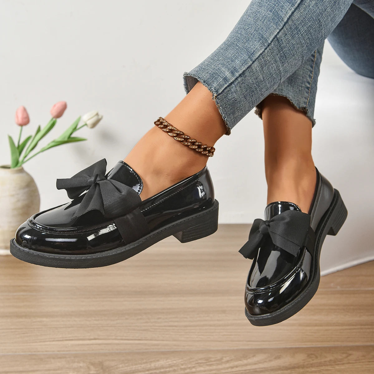 Veloura Gloss Bow Platform Loafers