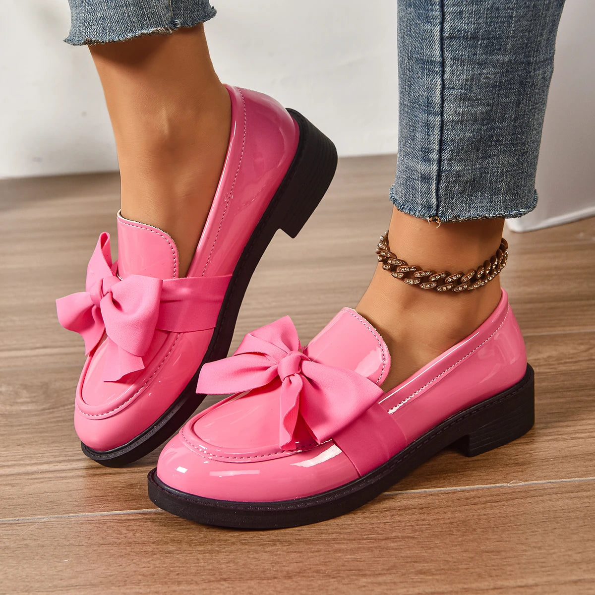 Veloura Gloss Bow Platform Loafers
