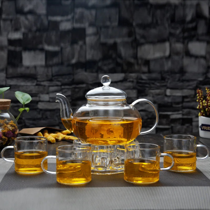 Elegant Glass Teapot Set | High Borosilicate Tea Kettle with Filter | Stylish Brewing Solution for Tea and Coffee