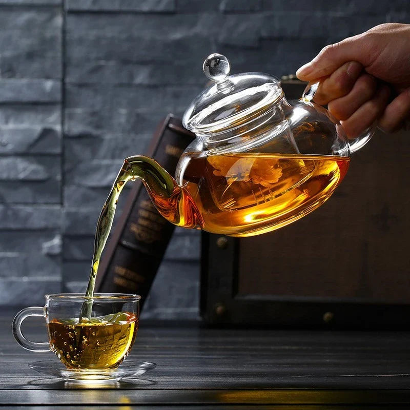 Elegant Glass Teapot Set | High Borosilicate Tea Kettle with Filter | Stylish Brewing Solution for Tea and Coffee