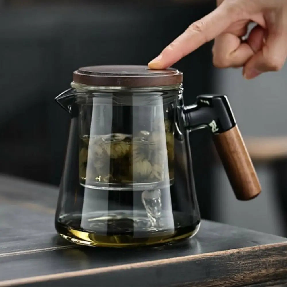Elegant Glass Teapot with Infuser & Wooden Handle | 650 ML/22 OZ Heat Resistant Design for Effortless Brewing