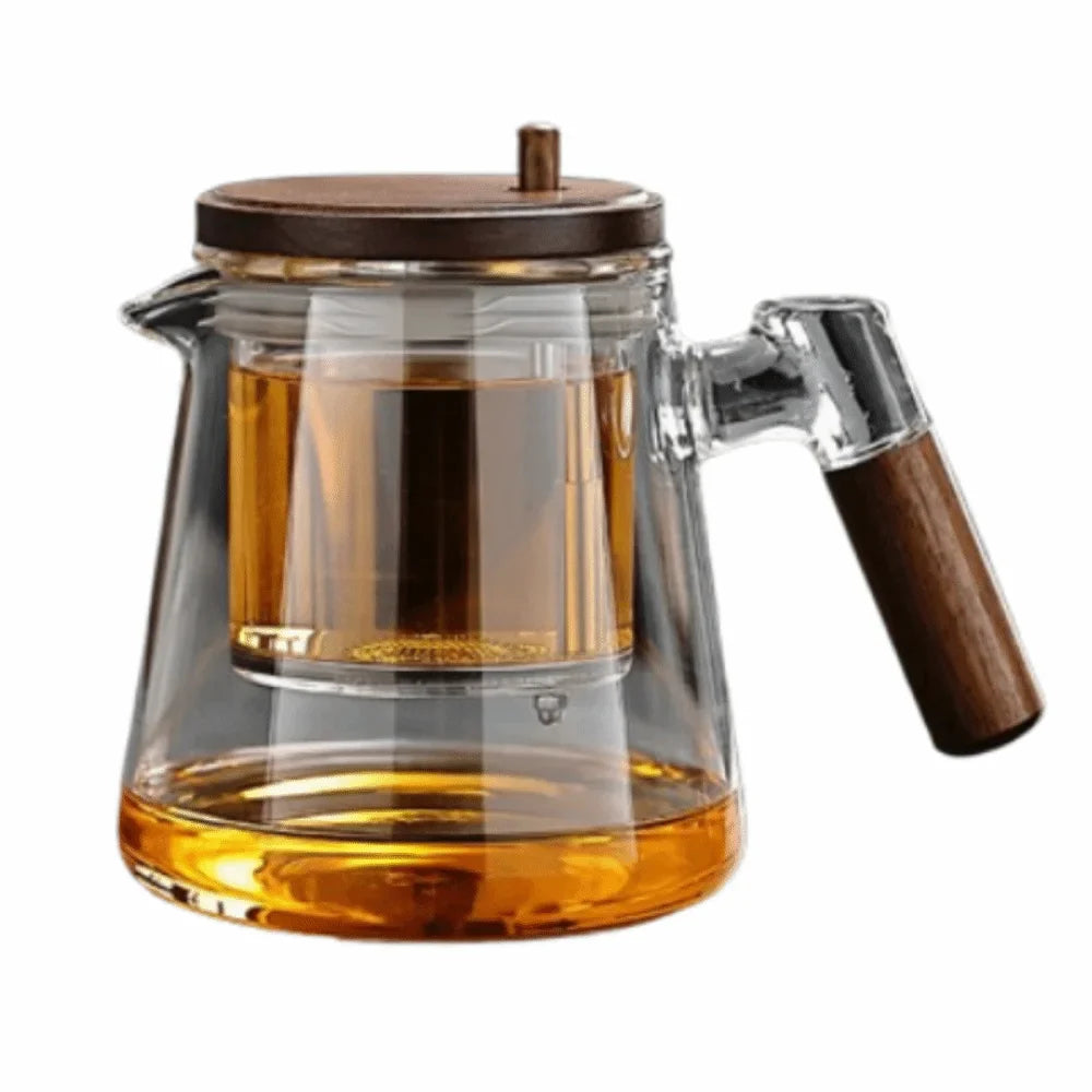 Elegant Glass Teapot with Infuser & Wooden Handle | 650 ML/22 OZ Heat Resistant Design for Effortless Brewing