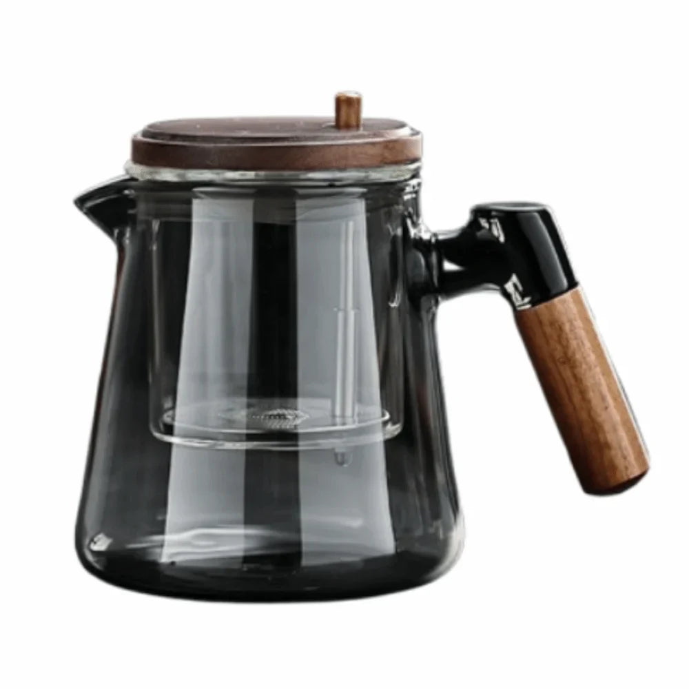 Elegant Glass Teapot with Infuser & Wooden Handle | 650 ML/22 OZ Heat Resistant Design for Effortless Brewing