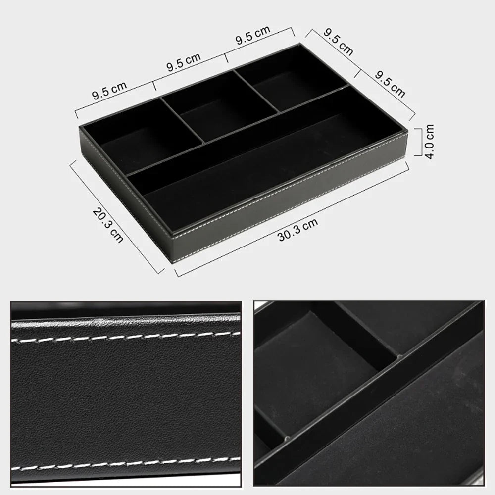 Faux Leather Storage Tray with 5 Compartments | Stylish Organizer for Home and Office