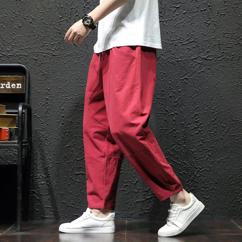 Men's 100% Cotton Cropped Pants | Trendy Loose Fit for Summer Style
