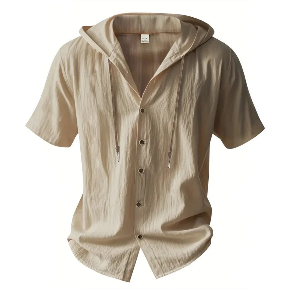 Men's Cotton Linen Hooded Shirt | Lightweight Breathable Summer Essential