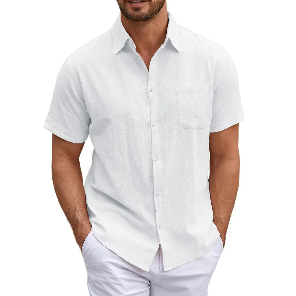 Men's Cotton Linen Short Sleeve Shirt | Lightweight Breathable Casual Essential