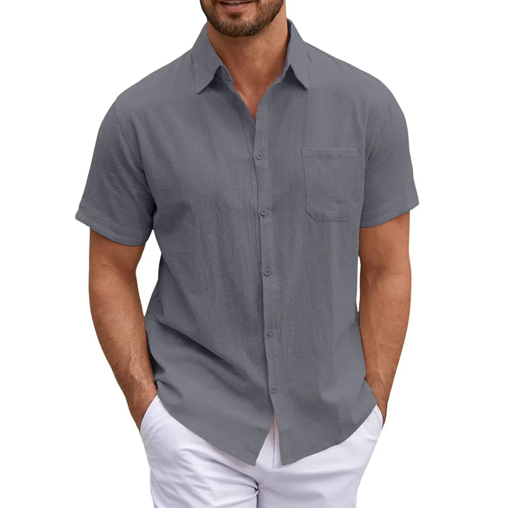 Men's Cotton Linen Short Sleeve Shirt | Lightweight Breathable Casual Essential