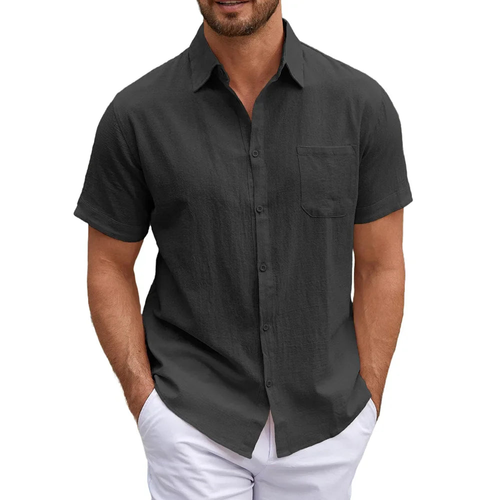 Men's Cotton Linen Short Sleeve Shirt | Lightweight Breathable Casual Essential