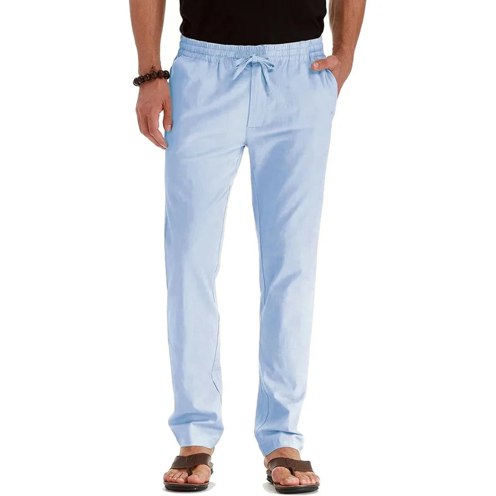 Men's Cotton Linen Straight Leg Pants | Lightweight Breathable Vacation Essential