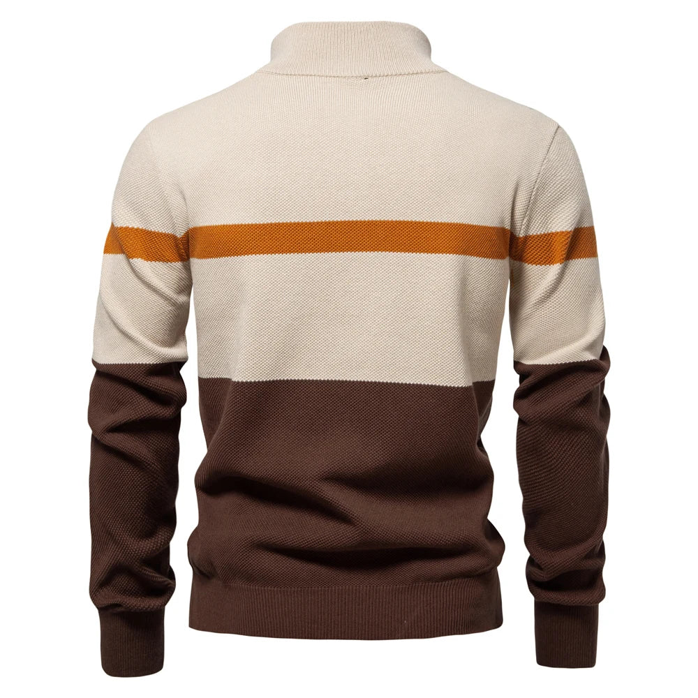 Men's Cotton Striped Half Zip Sweater | Modern Autumn Layering Essential