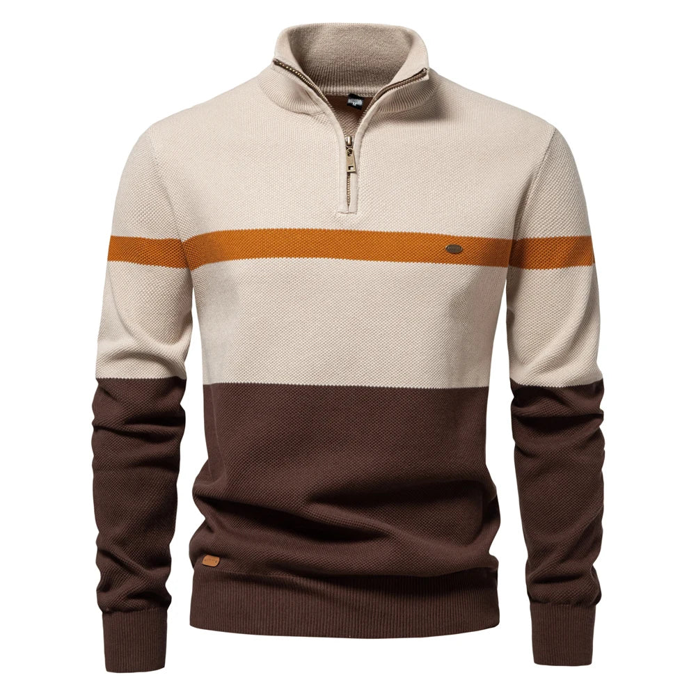 Men's Cotton Striped Half Zip Sweater | Modern Autumn Layering Essential