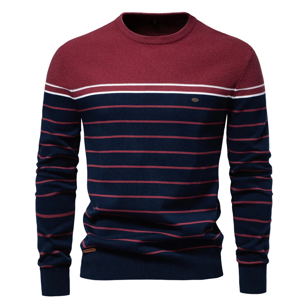 Men's Cotton Striped Pullover Sweater | Stylish Autumn Essential Fit