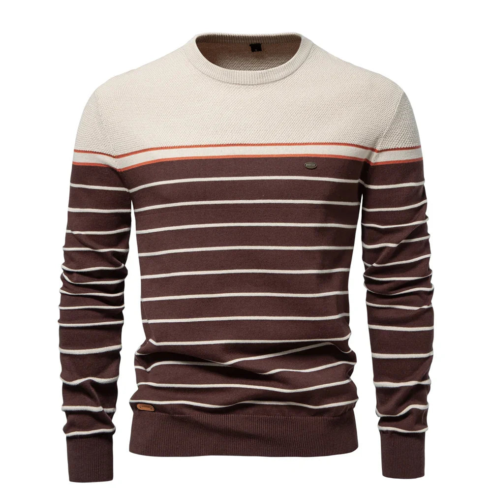 Men's Cotton Striped Pullover Sweater | Stylish Autumn Essential Fit