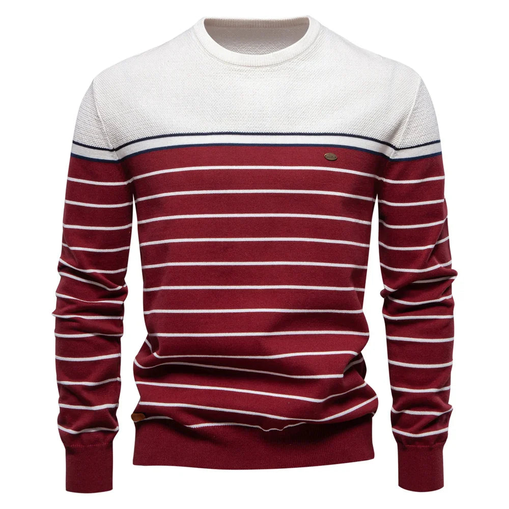 Men's Cotton Striped Pullover Sweater | Stylish Autumn Essential Fit