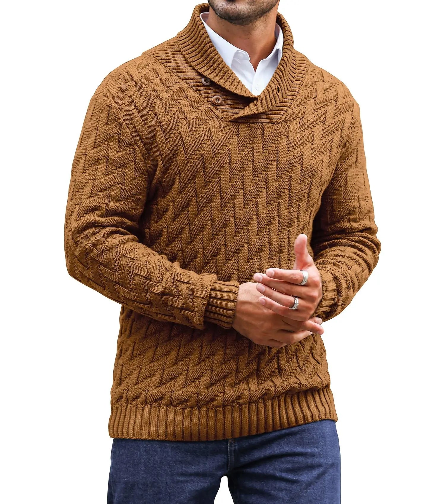 Men's Herringbone Knit Sweater | Stylish Turtleneck Comfort for Winter Layering