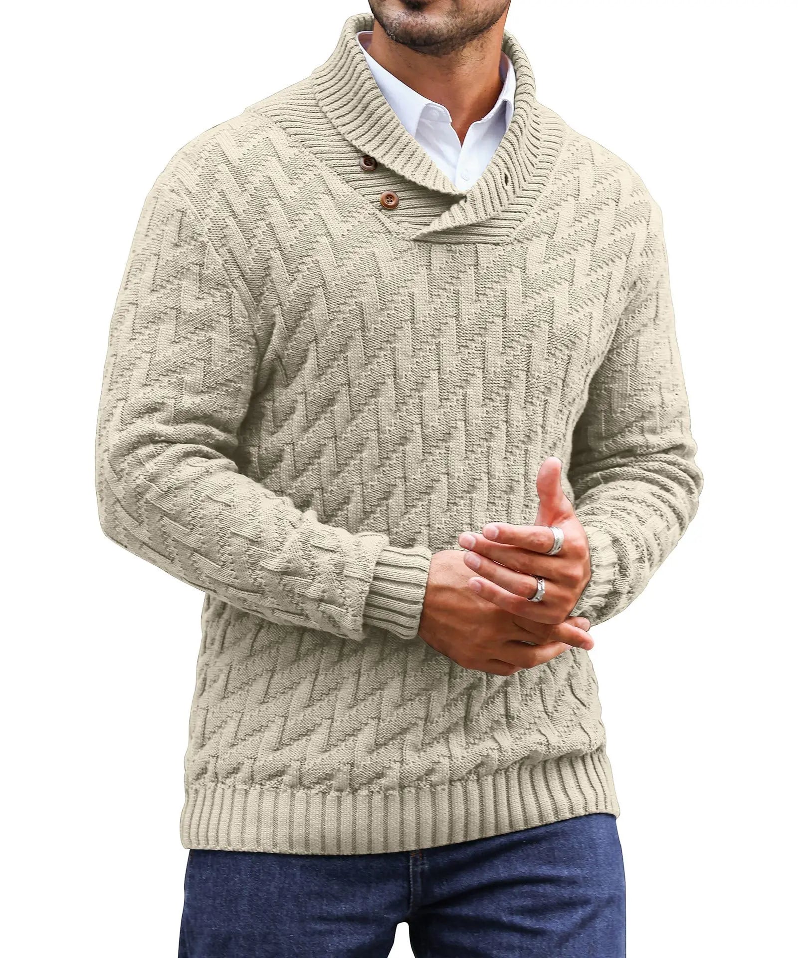Men's Herringbone Knit Sweater | Stylish Turtleneck Comfort for Winter Layering