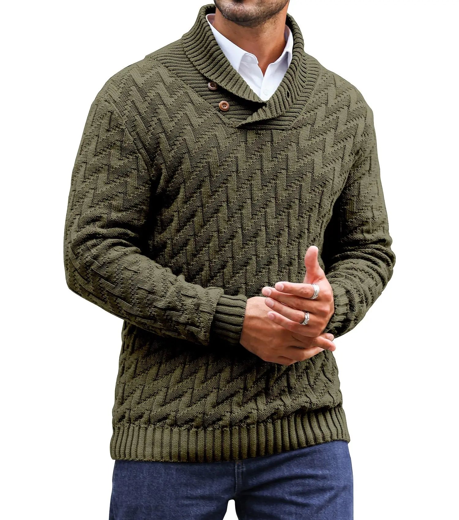 Men's Herringbone Knit Sweater | Stylish Turtleneck Comfort for Winter Layering