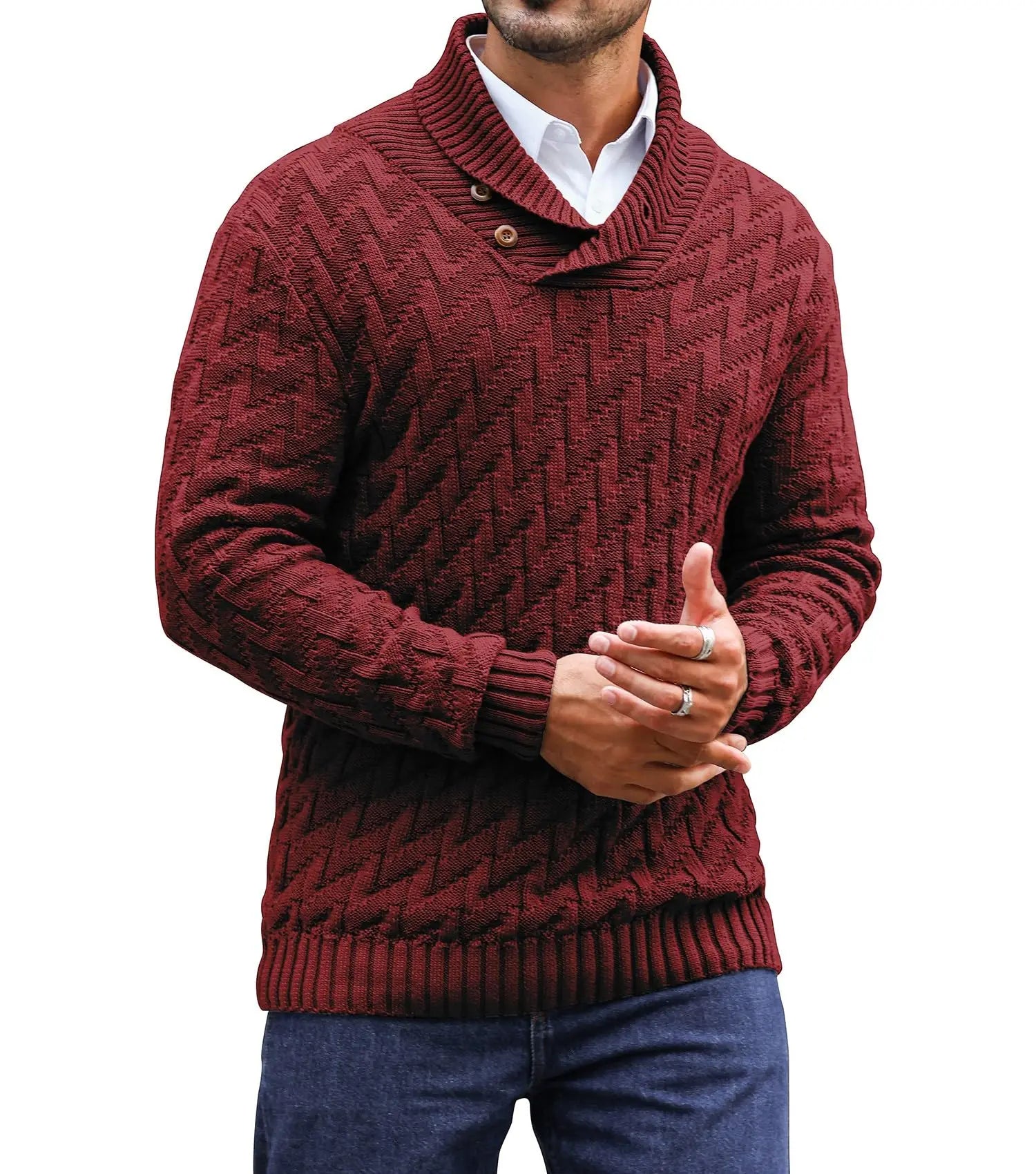 Men's Herringbone Knit Sweater | Stylish Turtleneck Comfort for Winter Layering