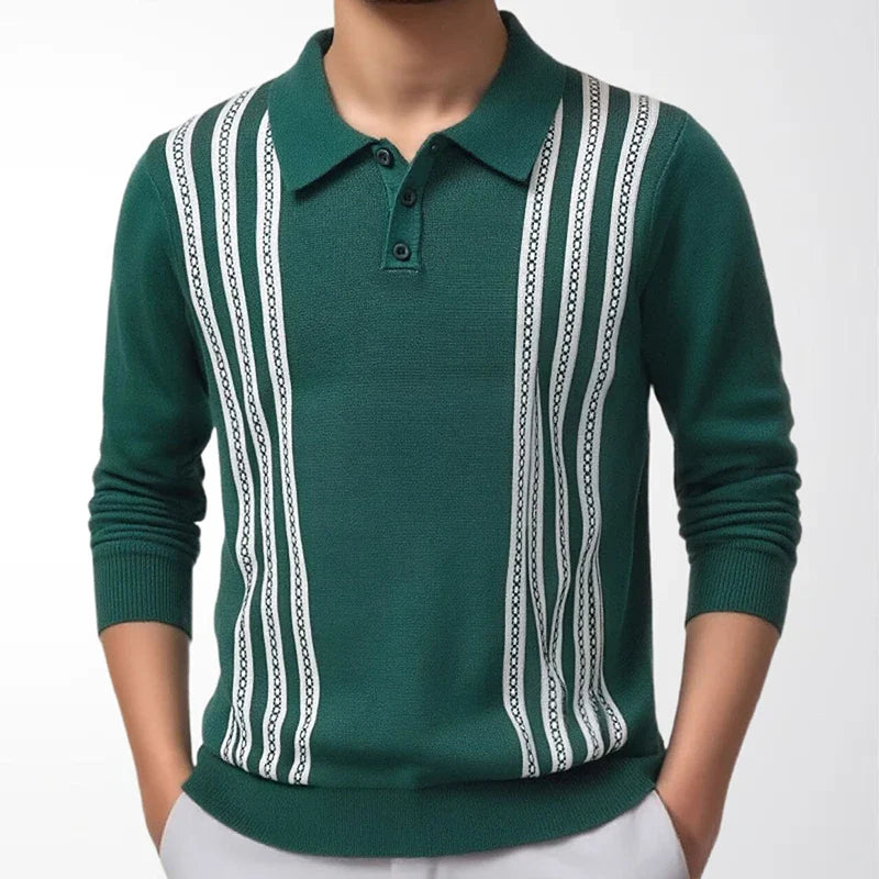 Men's Knit Long Sleeve Polo Shirt | Refined Striped Spring and Summer Essential