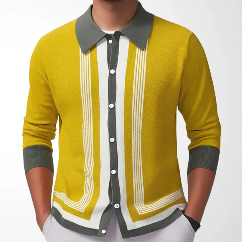 Men's Knit Long Sleeve Polo Shirt | Refined Striped Spring and Summer Essential