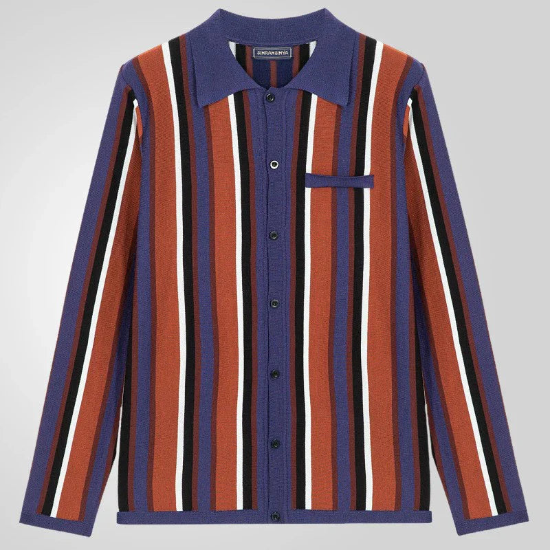 Men's Knit Long Sleeve Polo Shirt | Refined Striped Spring and Summer Essential
