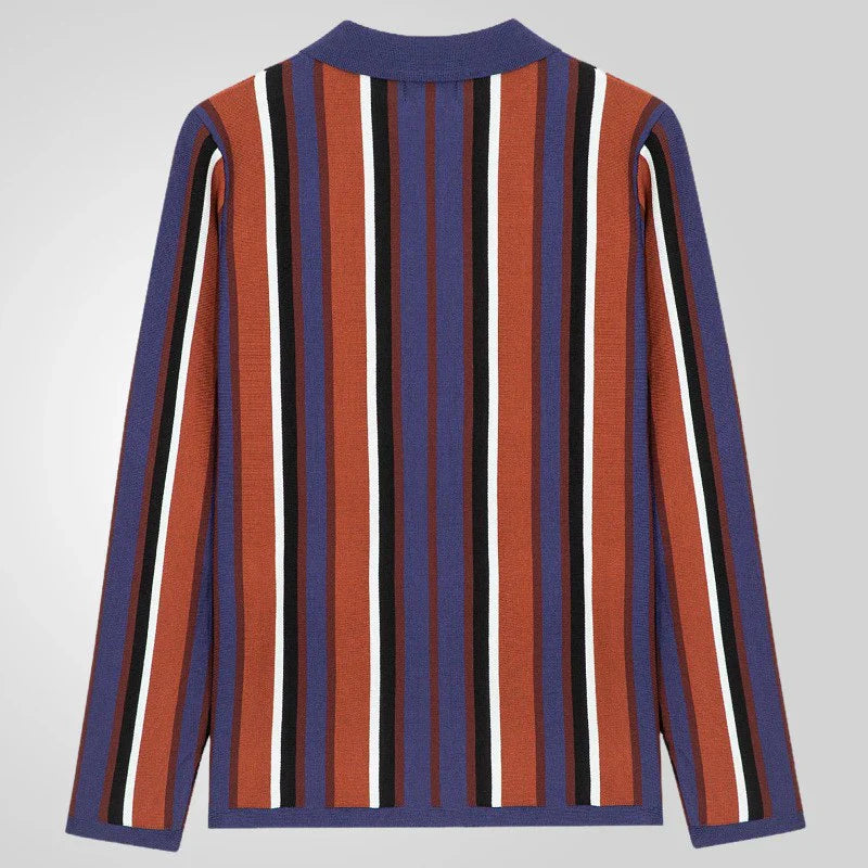 Men's Knit Long Sleeve Polo Shirt | Refined Striped Spring and Summer Essential