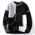 Men's Knit Patchwork Sweater | Textured Relaxed Fit with Bold Contrast