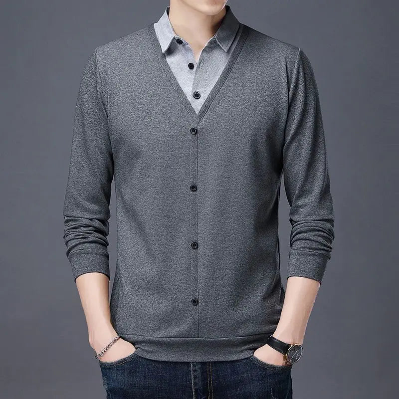Men's Knitted Patchwork Sweater | Stylish Loose Fit for Spring Autumn