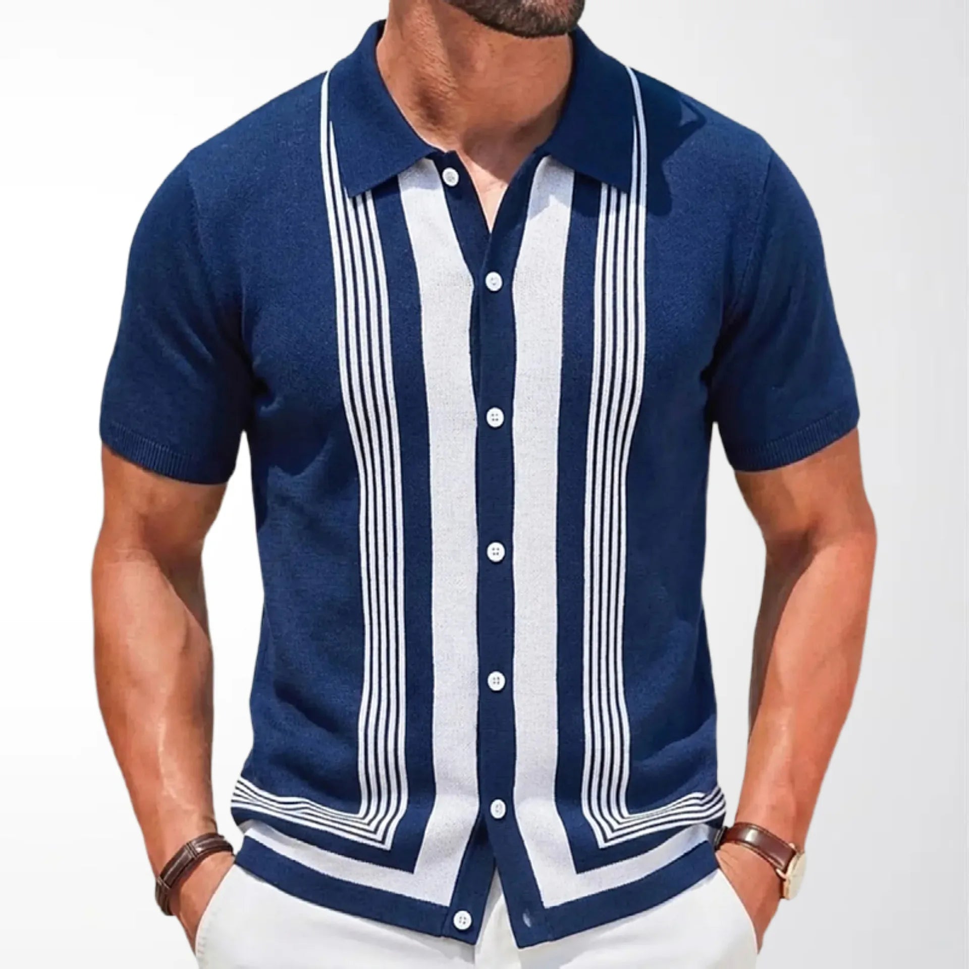 Men's Knitted Polo Shirt | Breathable Striped Summer Style
