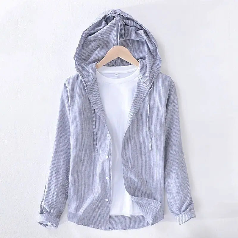 Men's Lightweight Striped Hooded Long-Sleeved Shirt | Casual Spring Style Statement