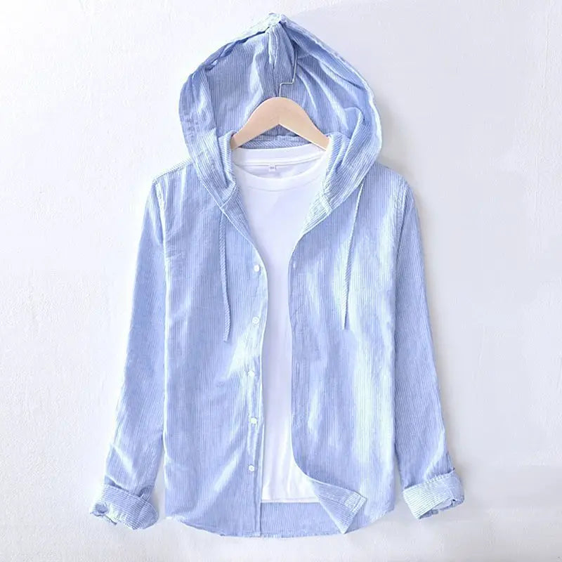 Men's Lightweight Striped Hooded Long-Sleeved Shirt | Casual Spring Style Statement