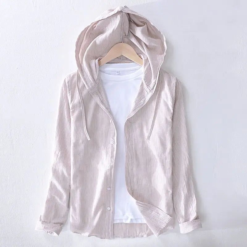Men's Lightweight Striped Hooded Long-Sleeved Shirt | Casual Spring Style Statement
