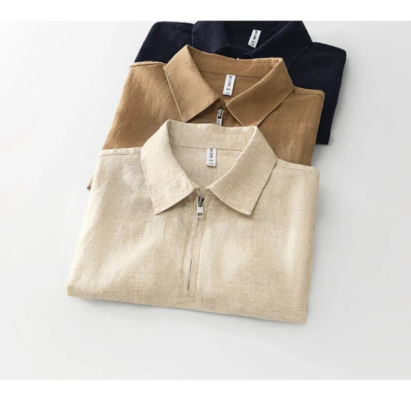 Men's Linen Blend Short Sleeve Polo Shirt | Breathable Casual Summer Essential