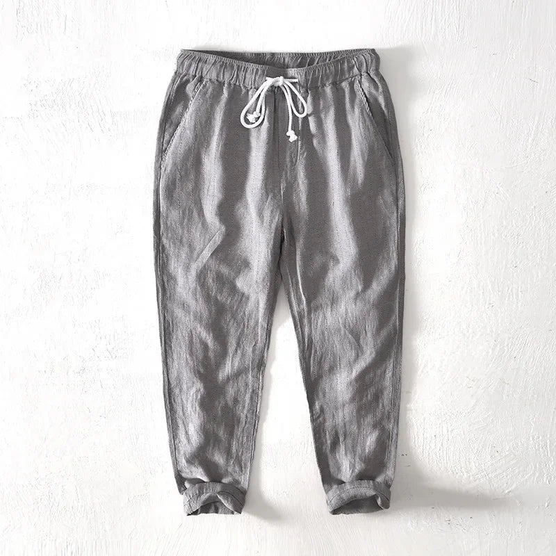 Men's Linen Cotton Striped Ankle-Length Pants | Lightweight Breathable Summer Comfort