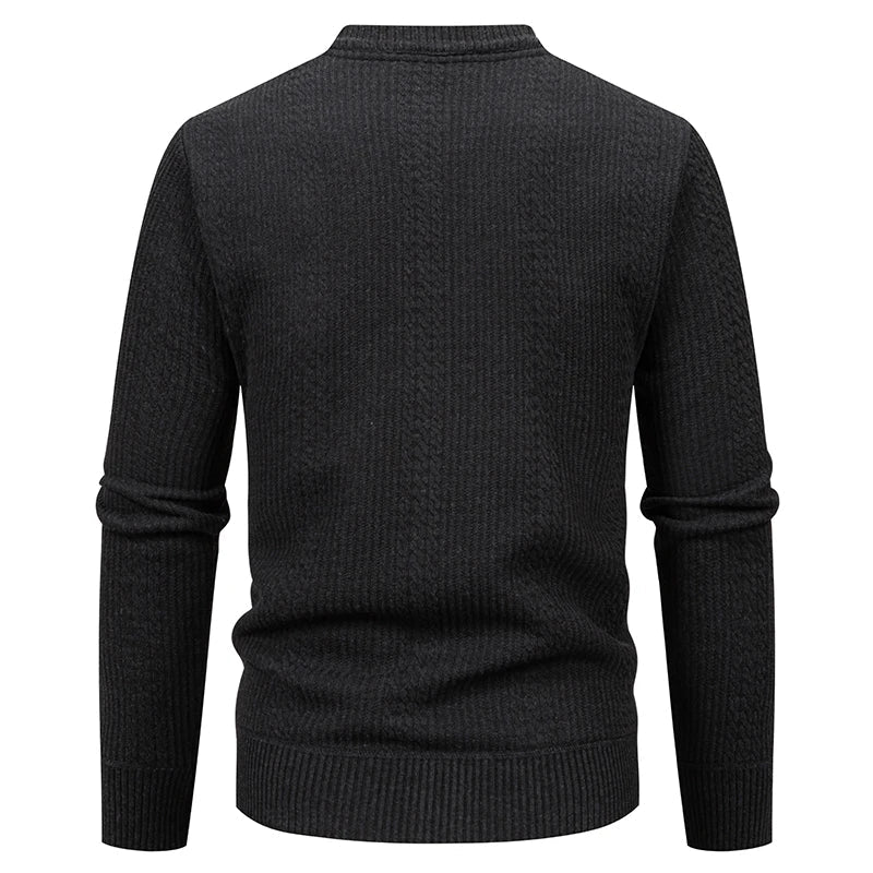 Men's Plush Knit V-Neck Sweater Jacket | Refined Versatile Business Essential