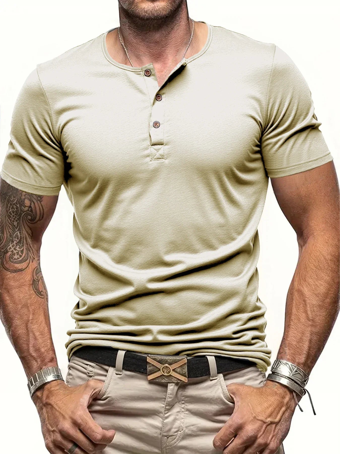Men's Polyester Fiber Short Sleeve Henley T-Shirt | Soft Touch Everyday Essential