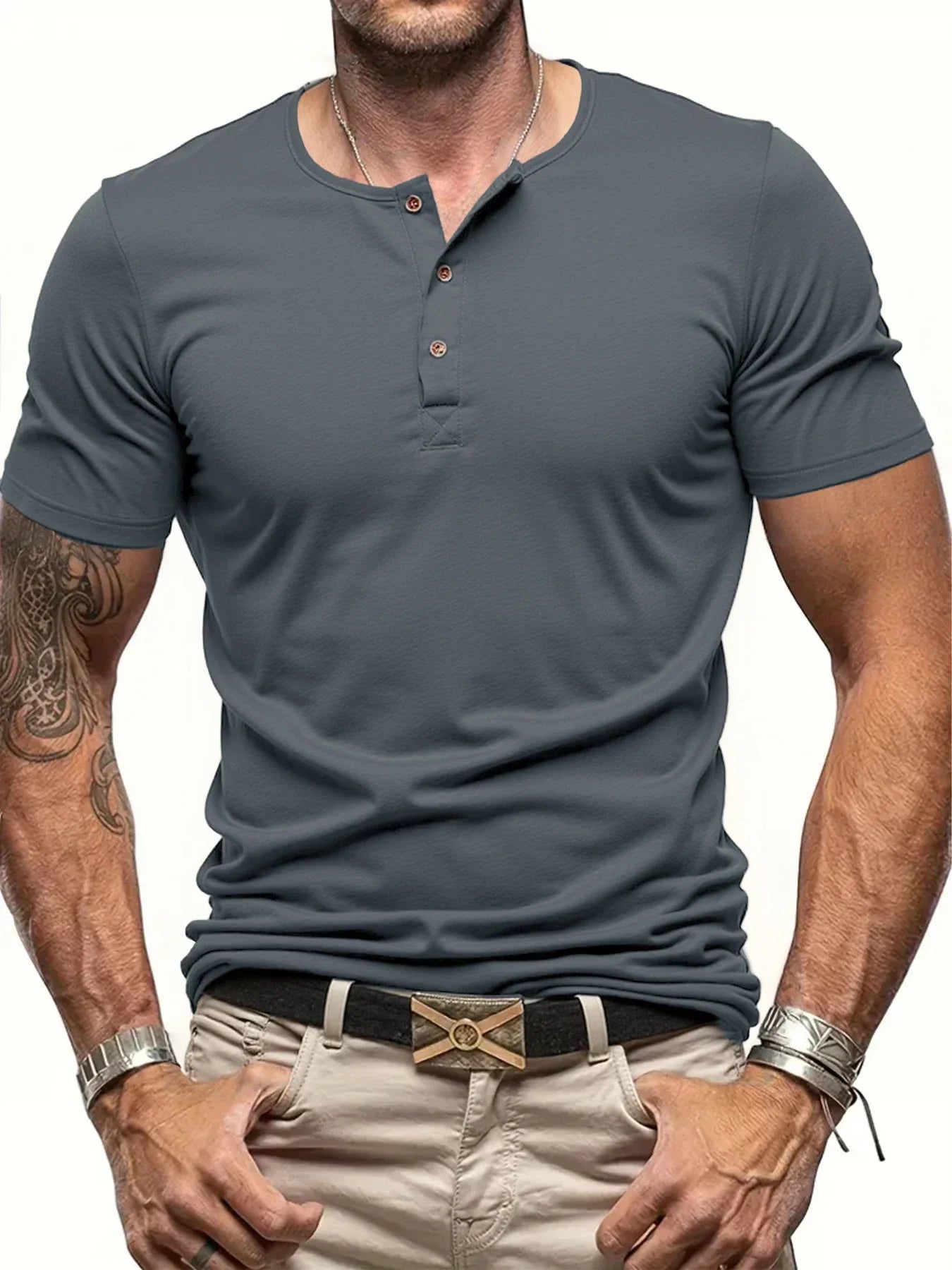 Men's Polyester Fiber Short Sleeve Henley T-Shirt | Soft Touch Everyday Essential