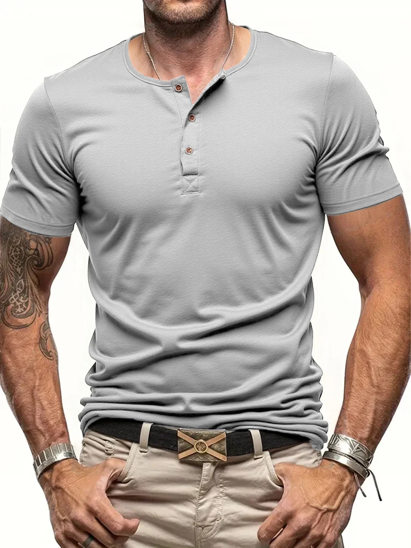 Men's Polyester Fiber Short Sleeve Henley T-Shirt | Soft Touch Everyday Essential