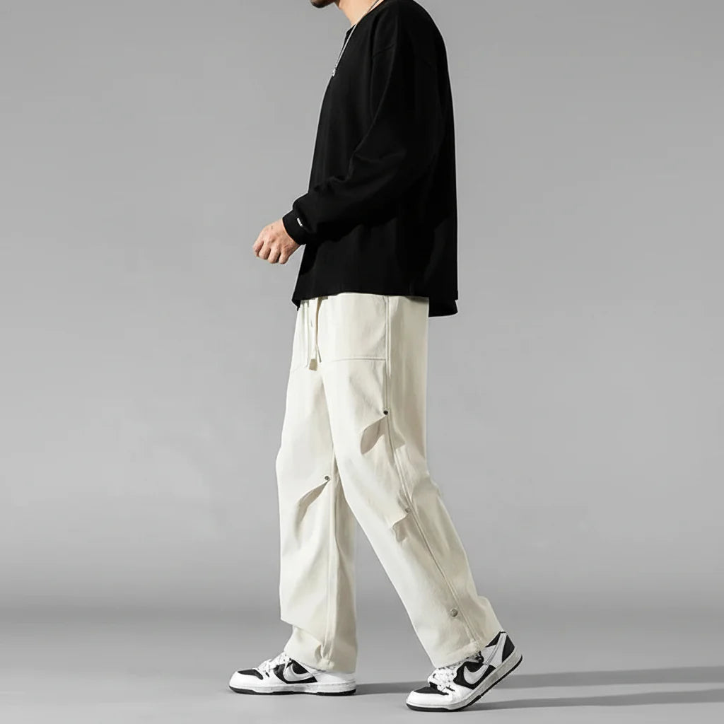Men's Polyester Wide Leg Cargo Pants | Trendy Loose Streetwear Fit