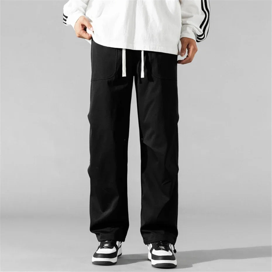 Men's Polyester Wide Leg Cargo Pants | Trendy Loose Streetwear Fit
