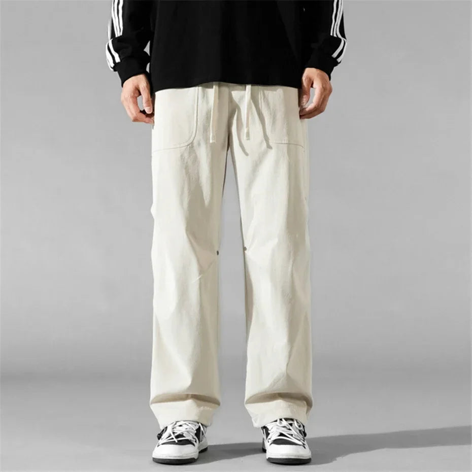 Men's Polyester Wide Leg Cargo Pants | Trendy Loose Streetwear Fit