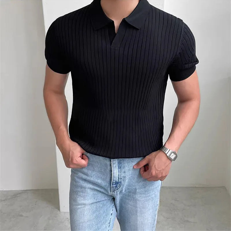 Men's Ribbed Knit Polo Shirt | Lightweight Breathable Comfort