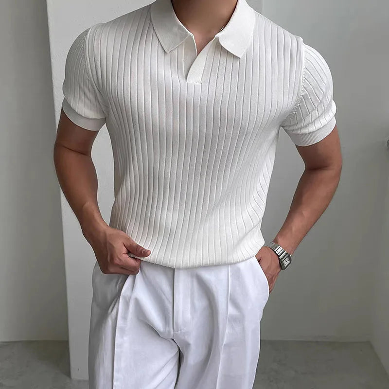 Men's Ribbed Knit Polo Shirt | Lightweight Breathable Comfort