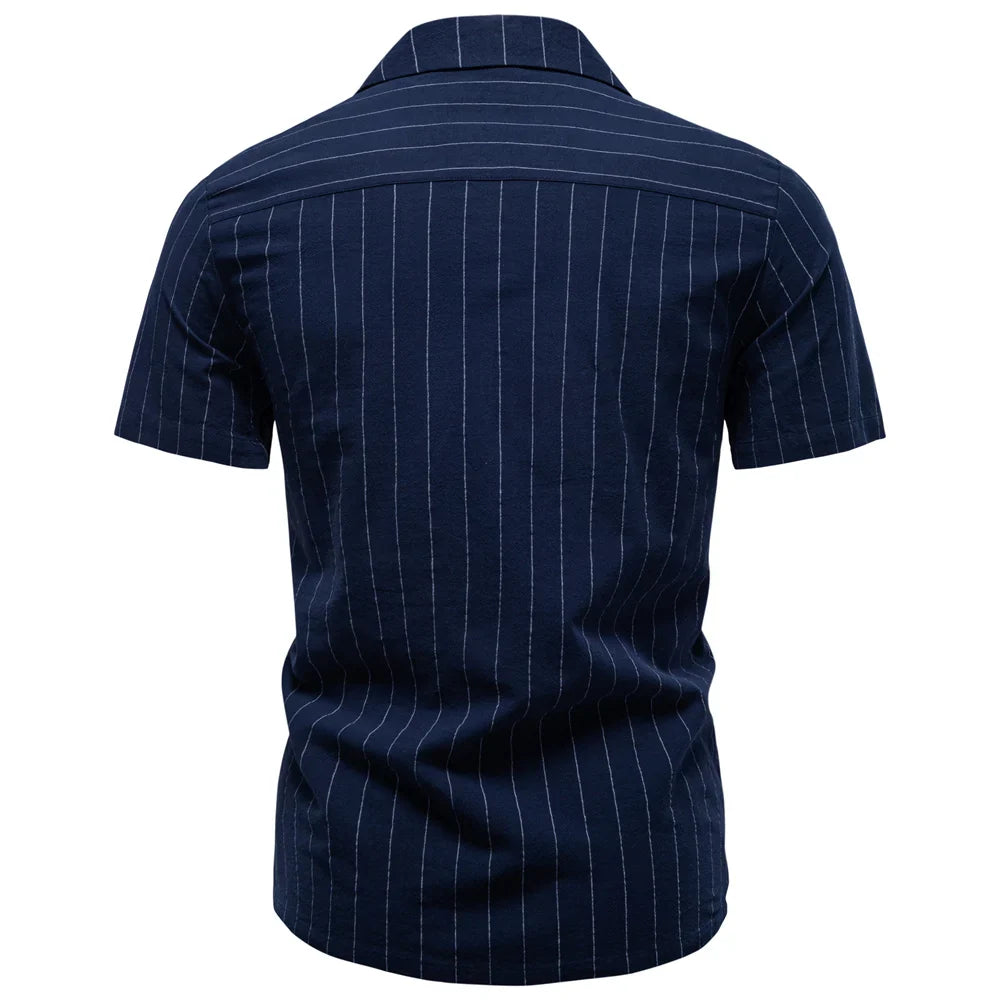 Men's Soft Cotton Stripe Short Sleeve Shirt | Casual Summer Top with Button Pocket