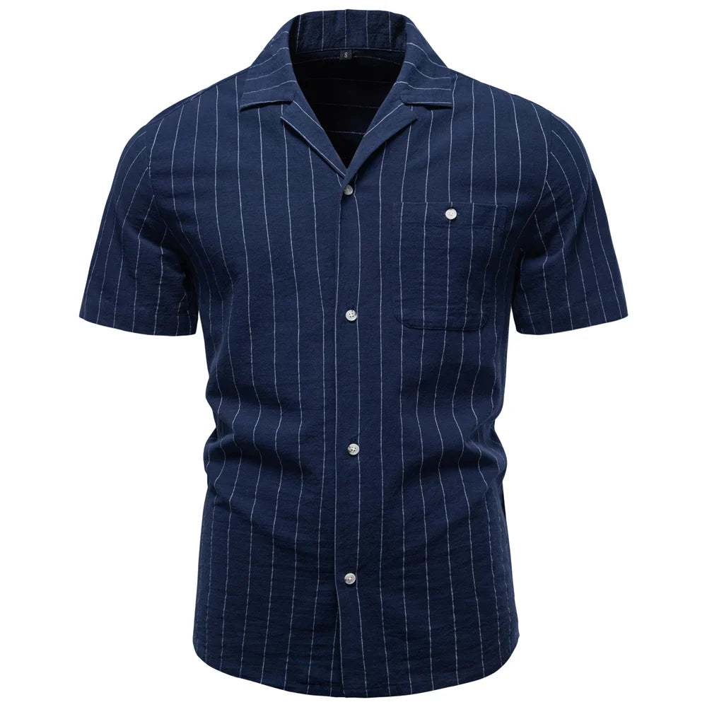 Men's Soft Cotton Stripe Short Sleeve Shirt | Casual Summer Top with Button Pocket