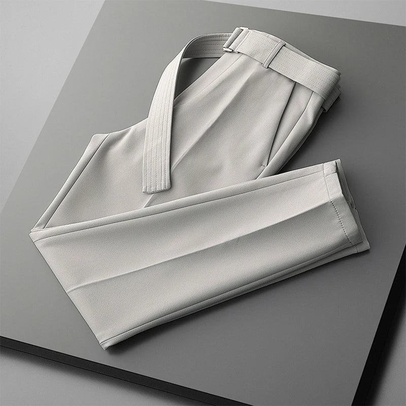 Men's Solid Color Suit Pants | Elegant Draped Fit for Timeless Style