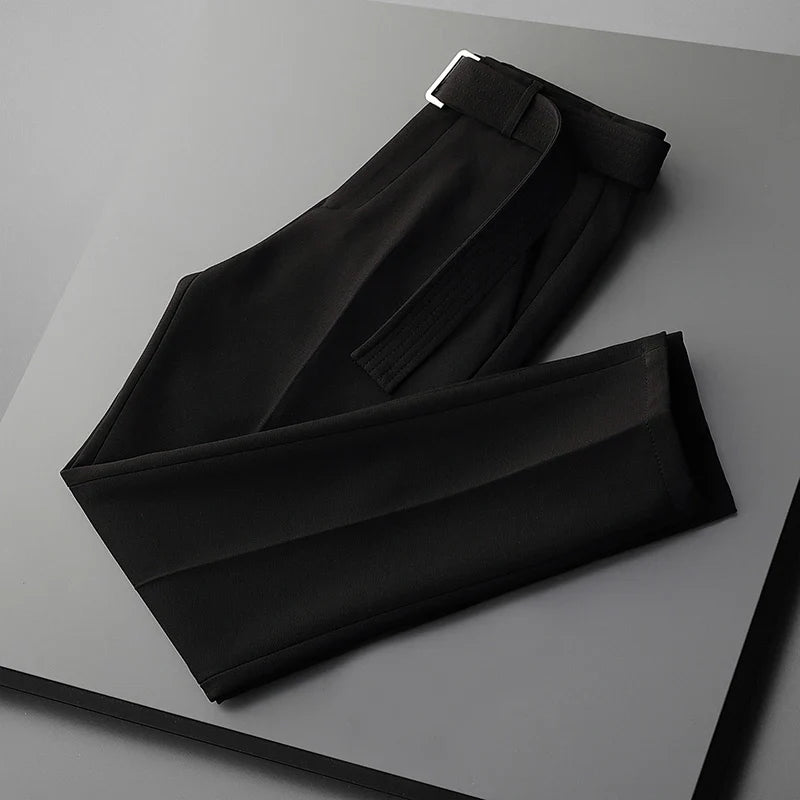 Men's Solid Color Suit Pants | Elegant Draped Fit for Timeless Style
