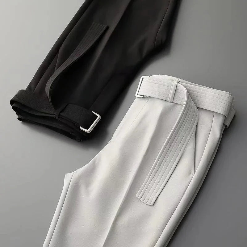 Men's Solid Color Suit Pants | Elegant Draped Fit for Timeless Style