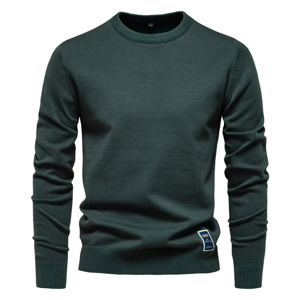 Men's Solid Color O-Neck Pullover Sweater | Tailored Warm Casual Essential